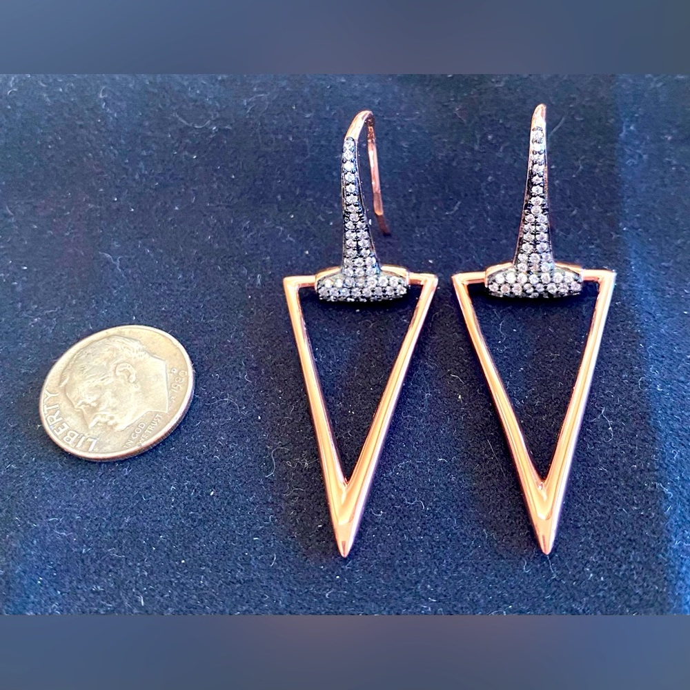 Rose Gold and Black Diamond Crystal Pyramid Drop Earrings